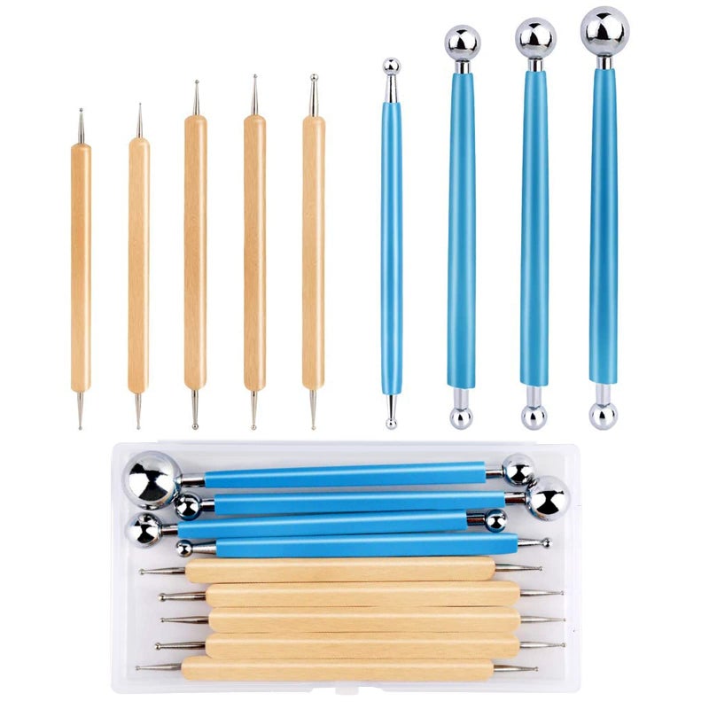 LOKUNN 9 PCS Dotting Tools Ball Styluses with Box, Pen Dotting Tools Set for Rock Painting, Pottery Clay Modeling Embossing Nail Art - Image 1